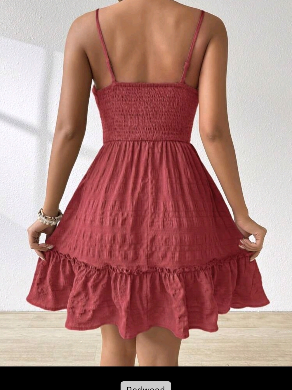🩷2 For $14🩷 SHEIN Redwood Smocked Mini Sundress in Deep Red